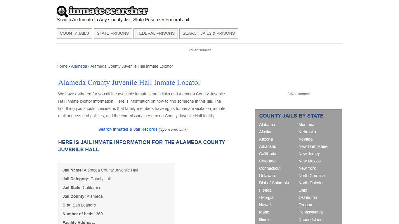 Alameda County Juvenile Hall Inmate Locator - Inmate Searcher