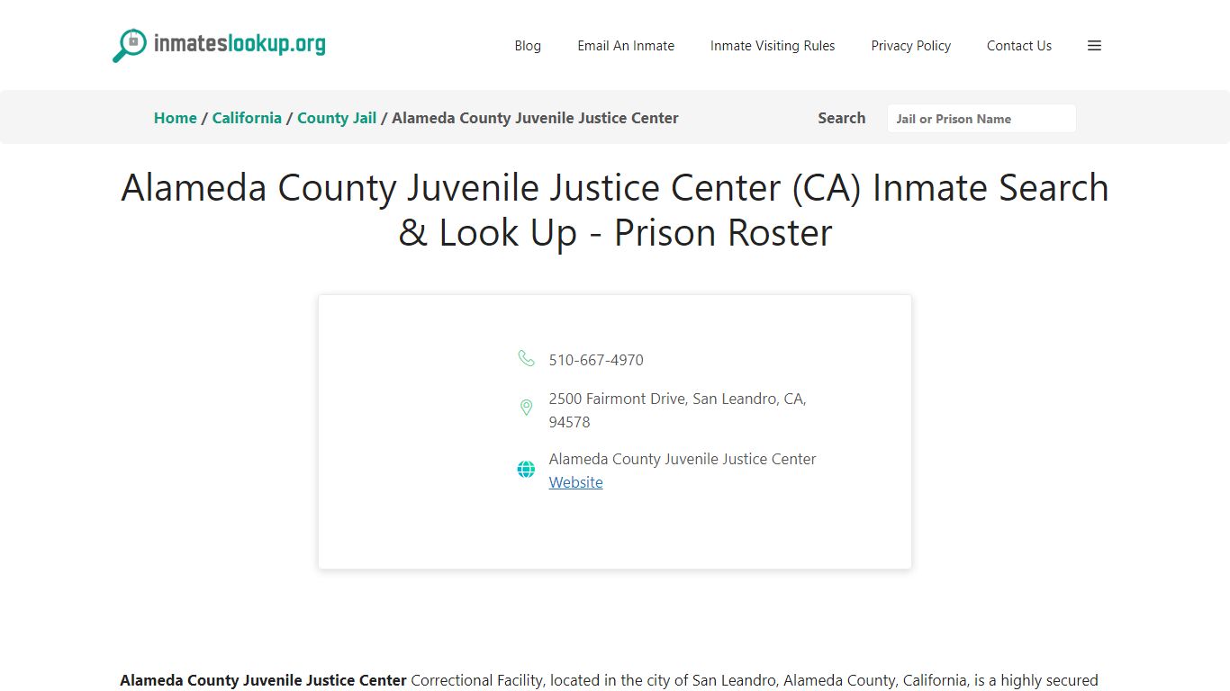 Alameda County Juvenile Justice Center (CA) Inmate Search & Look Up ...