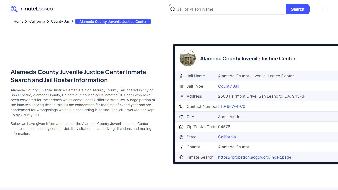 Alameda County Juvenile Justice Center Inmate Search, Jail Roster ...